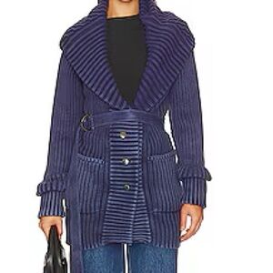 Free People XSmall Cardigan Ryanne Long Haul belted 100% cotton in navy